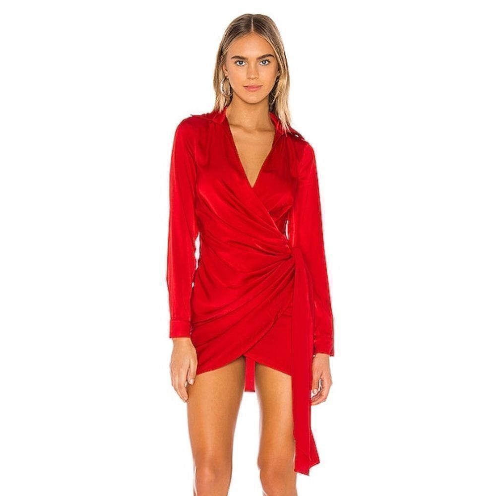 NWT Superdown Sophie draped mini dress red satin Revolve XS